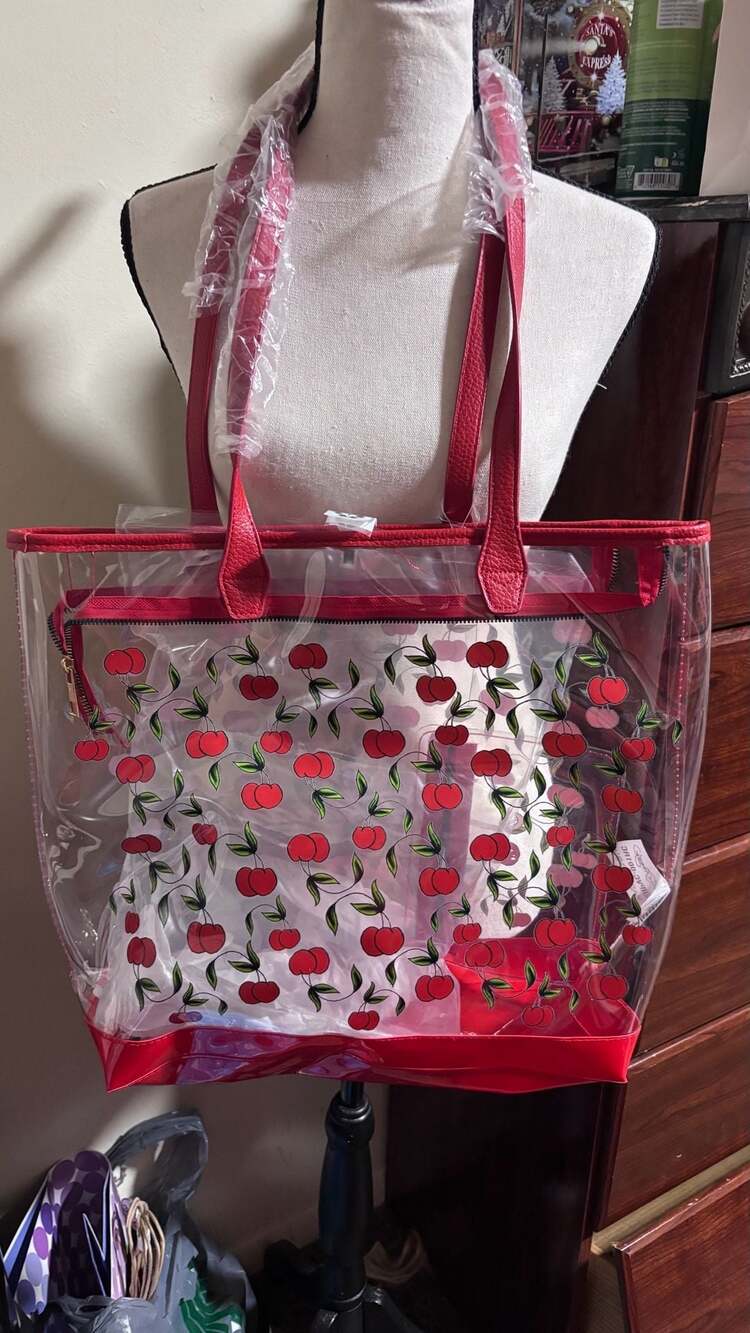 Ed Hardy Red Cherries Clear PVC Tote Bag One Size NWT - Picture 3 of 6